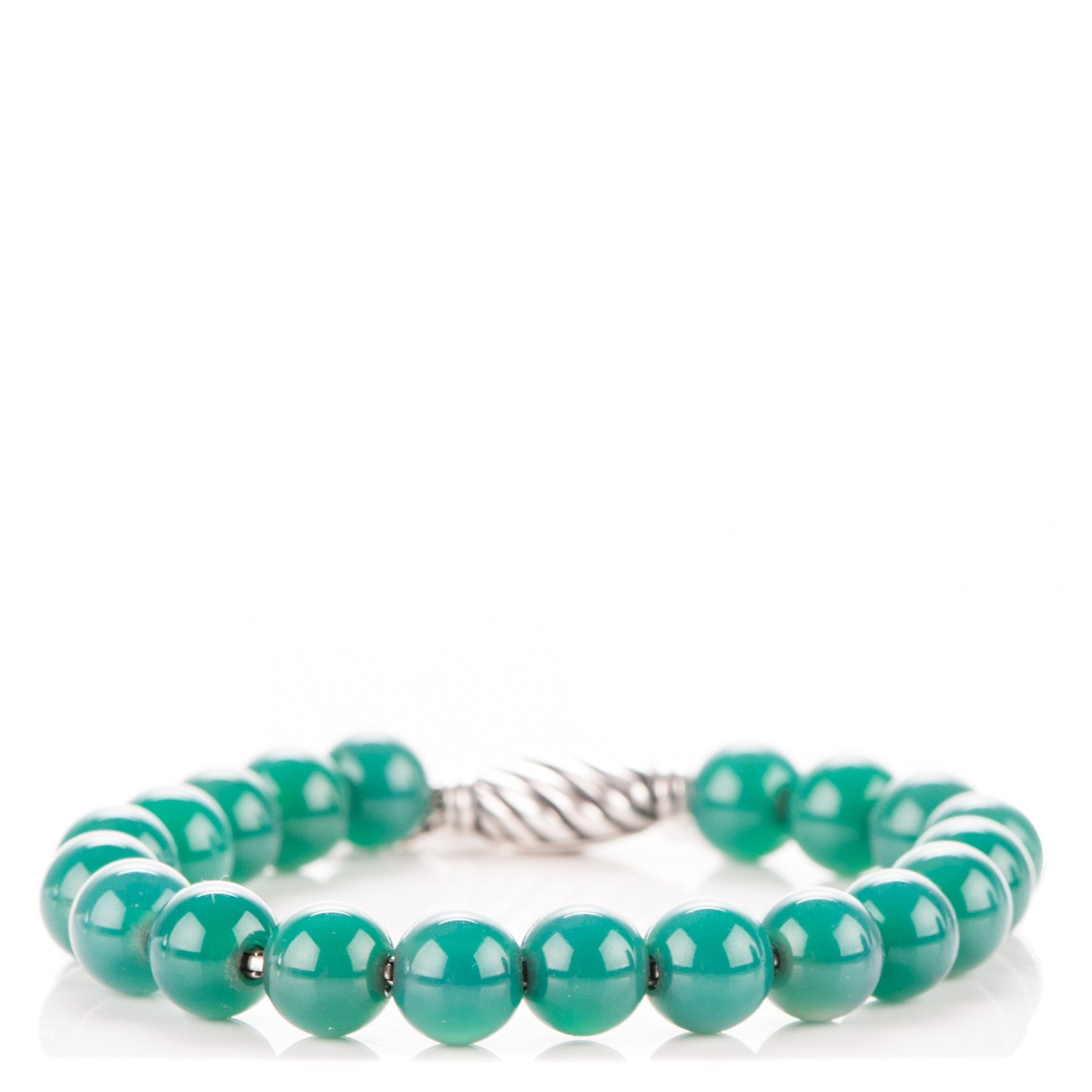 David Yurman Sterling Silver Green Onyx 8mm Spiritual Beads Bracelet 3 of 5