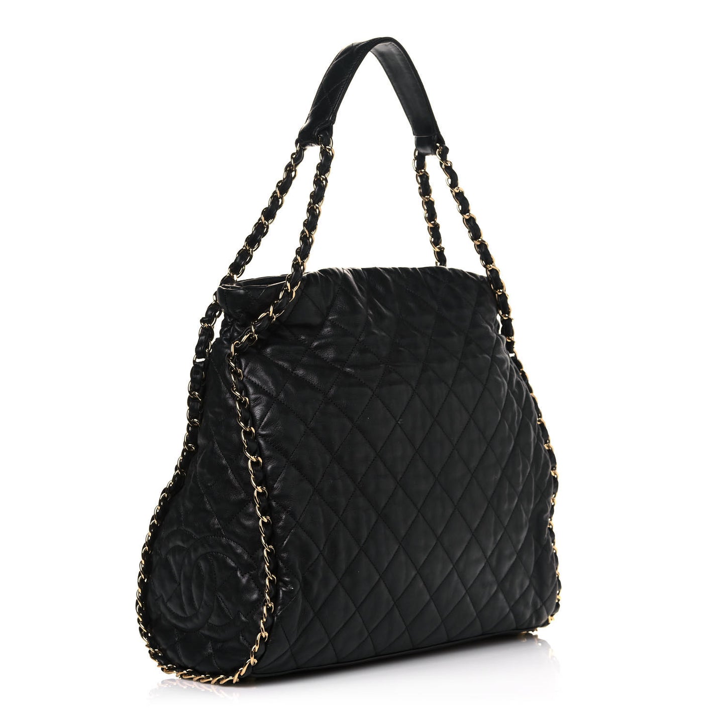 Calfskin Quilted Large Chain Me Hobo Black