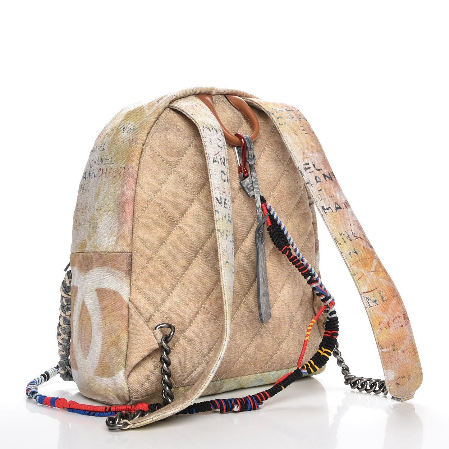 Graffiti Printed Canvas Medium Backpack Beige