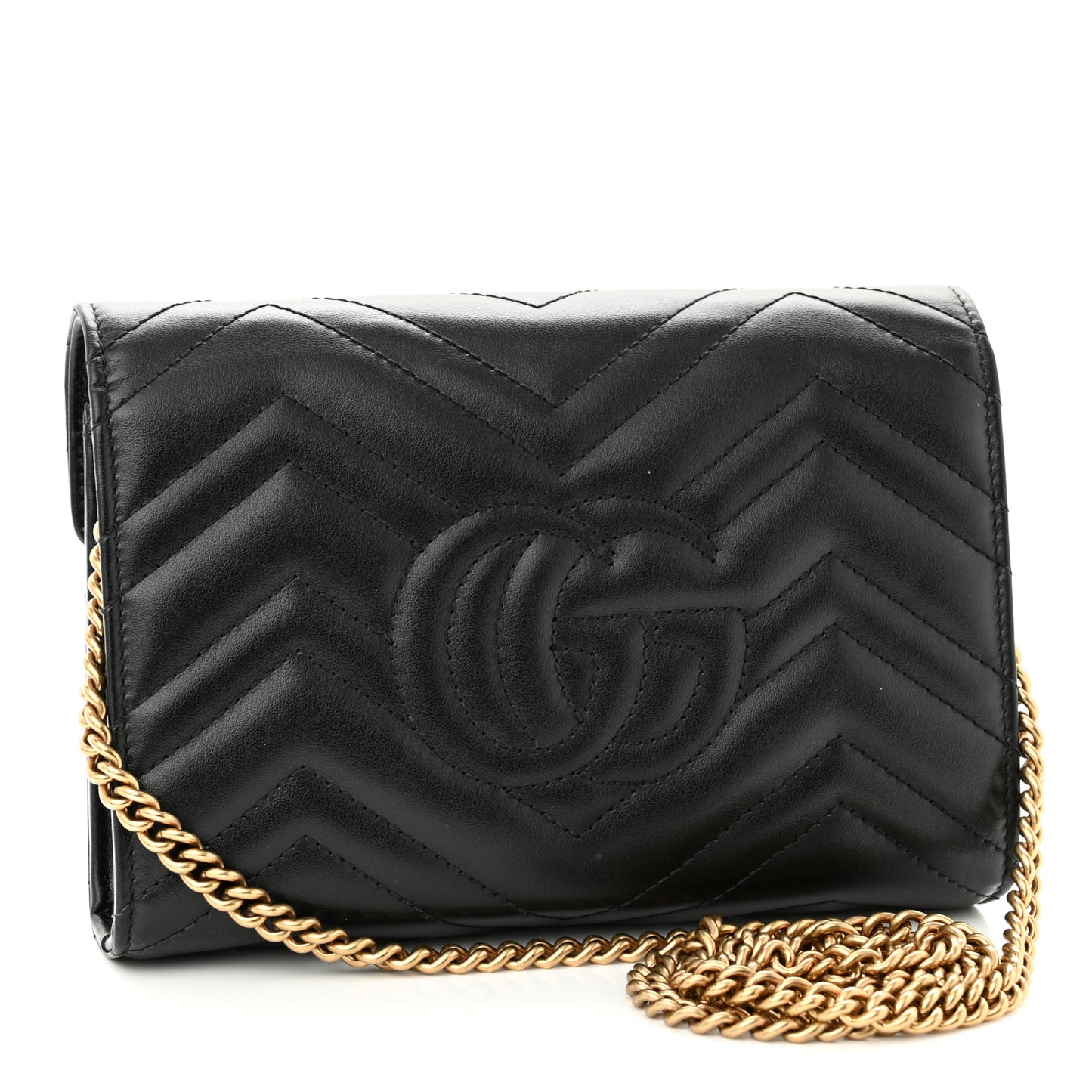 Calfskin Matelasse GG Marmont Chain Wallet Black