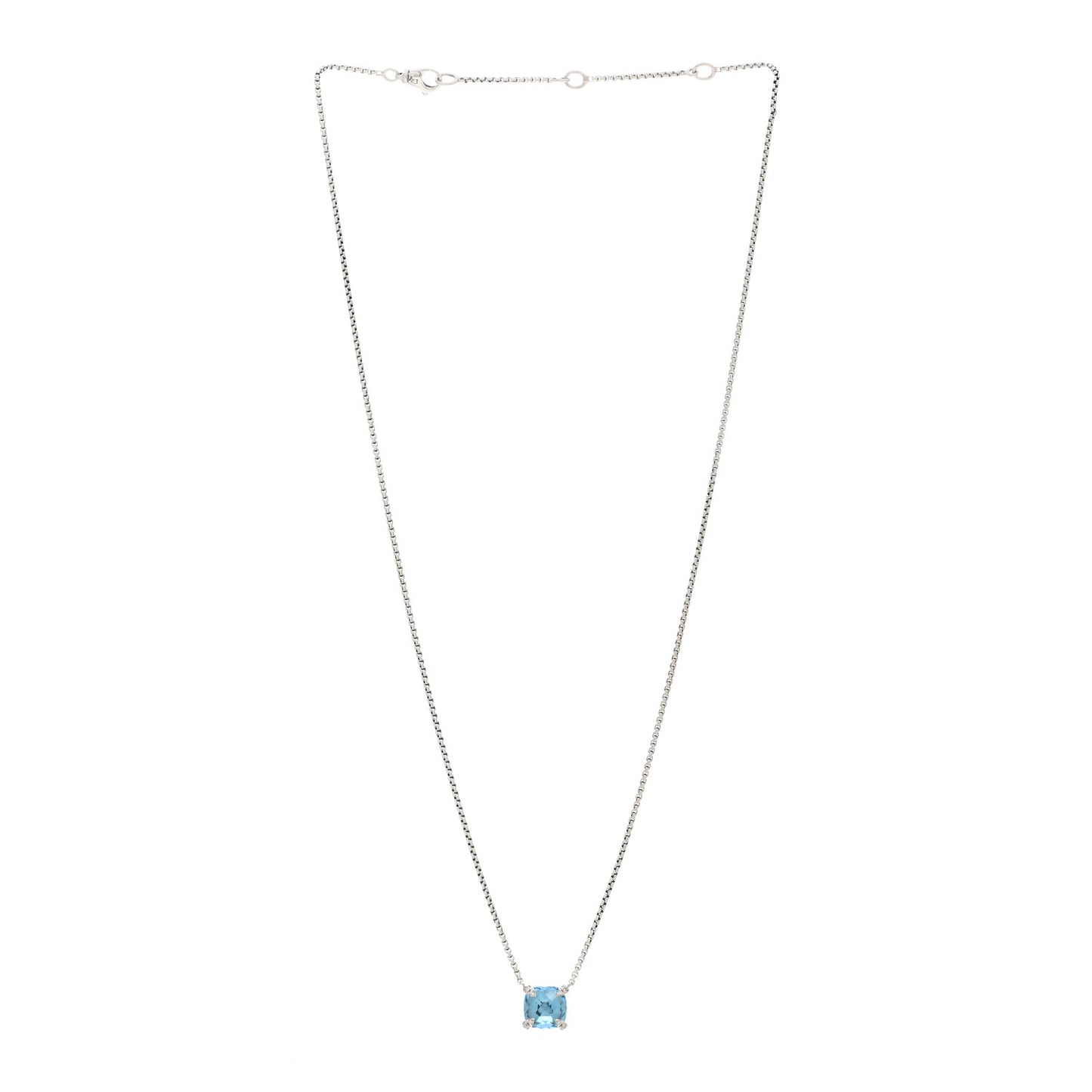 Sterling Silver Diamond Blue Topaz 9mm Petite Chatelaine Pendant Necklace