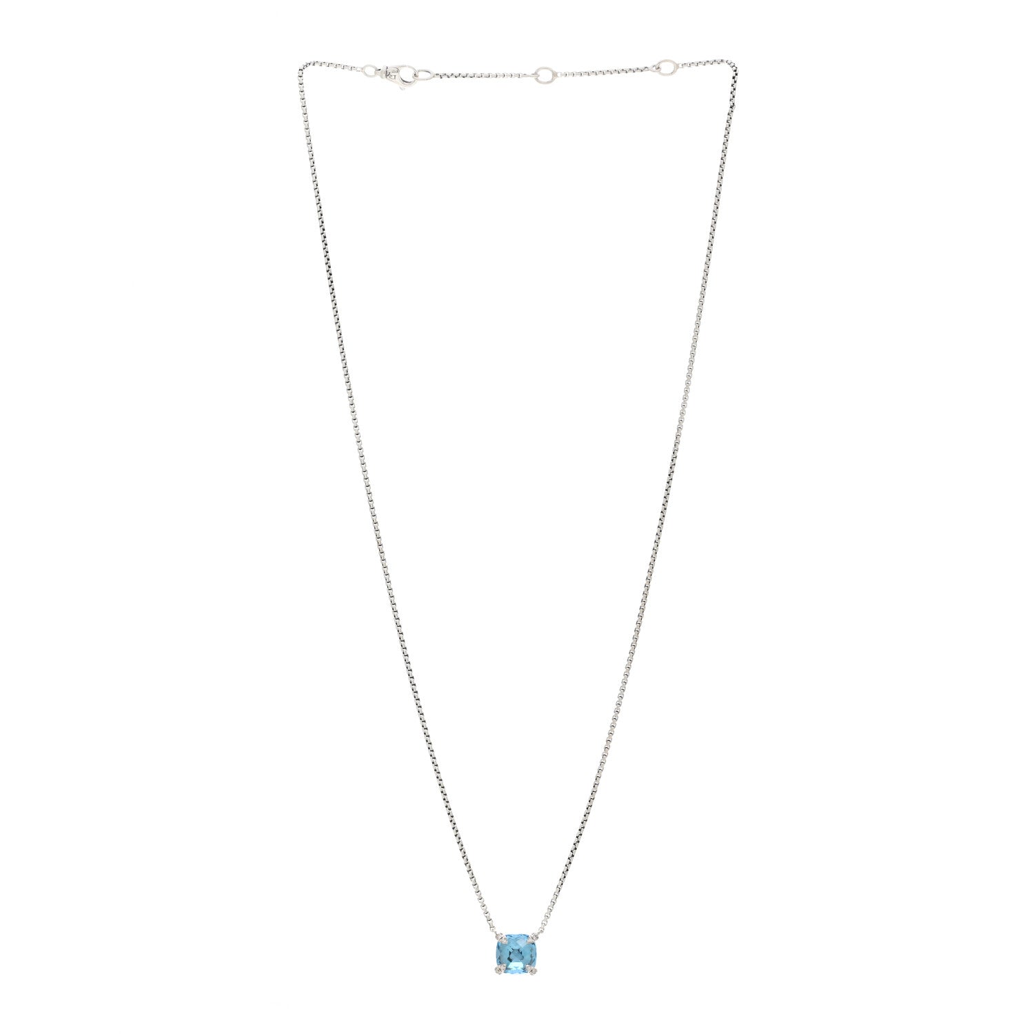 David Yurman Sterling Silver Diamond Blue Topaz 9mm Petite Chatelaine Pendant Necklace 3 of 5