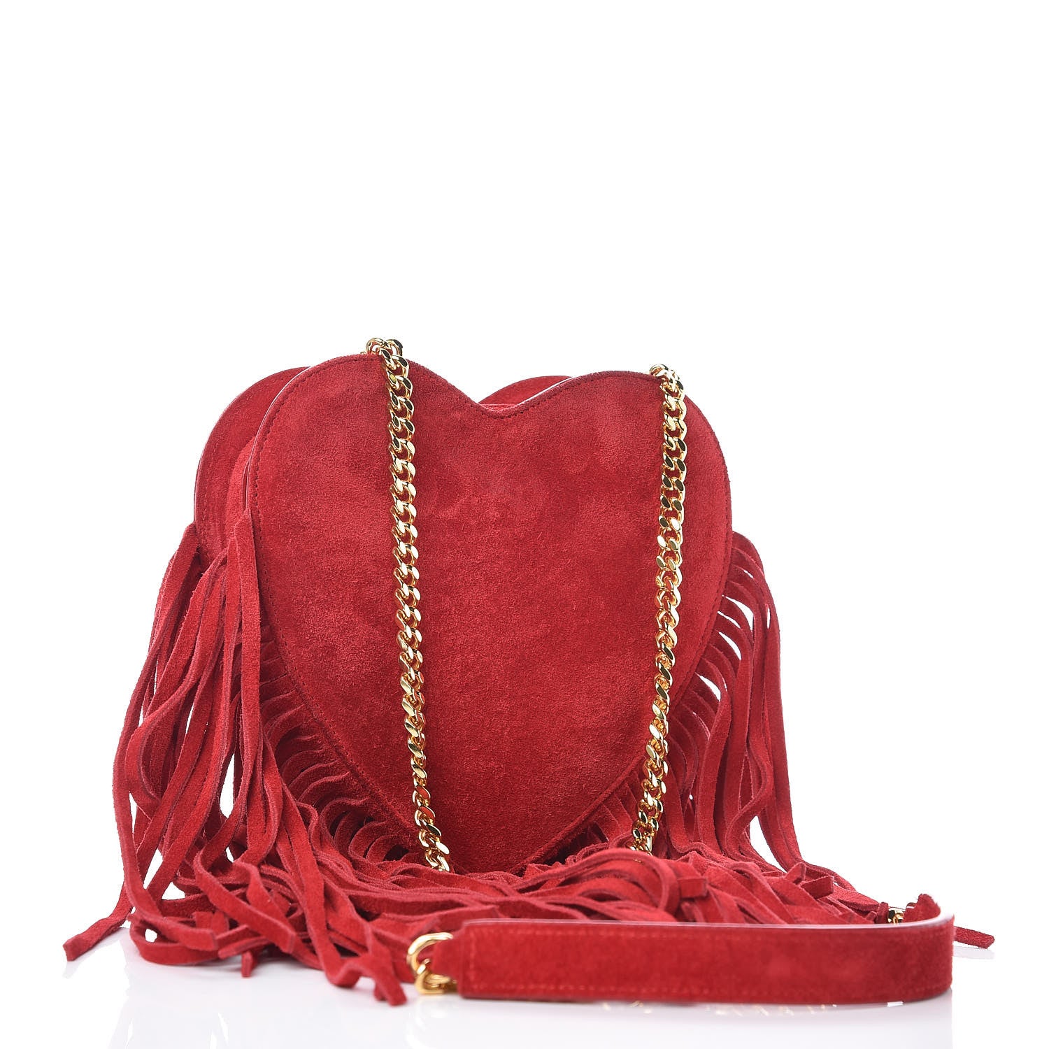 Saint Laurent Suede Fringe Small Monogram Love Shoulder Bag Red 3 of 8