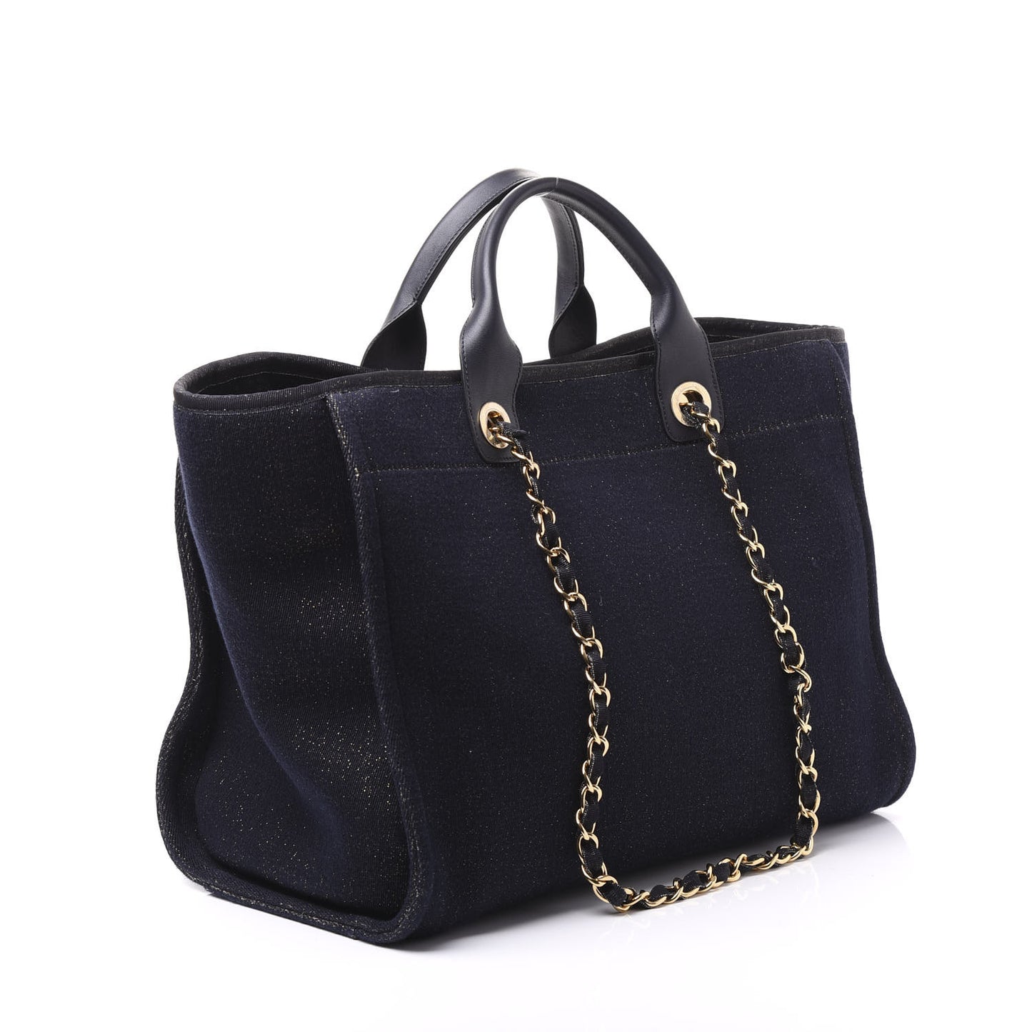 Lurex Canvas Medium Deauville Tote Navy Blue Gold