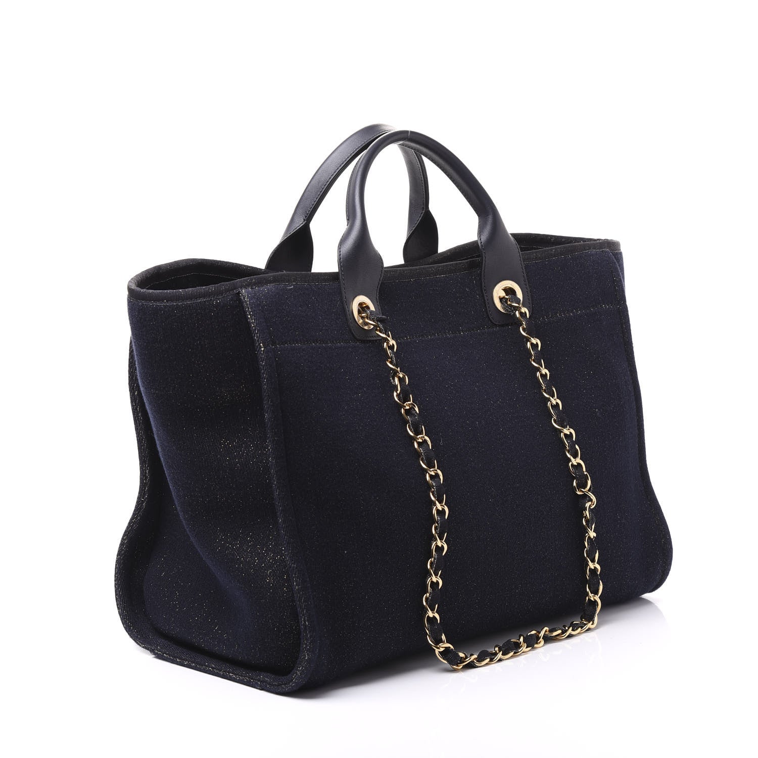 Chanel Lurex Canvas Medium Deauville Tote Navy Blue Gold 2 of 10
