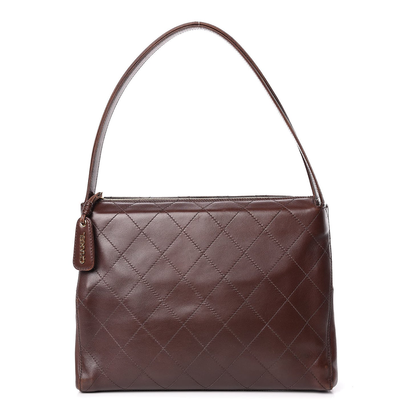 Lambskin Diamond Stitched Shoulder Bag Brown