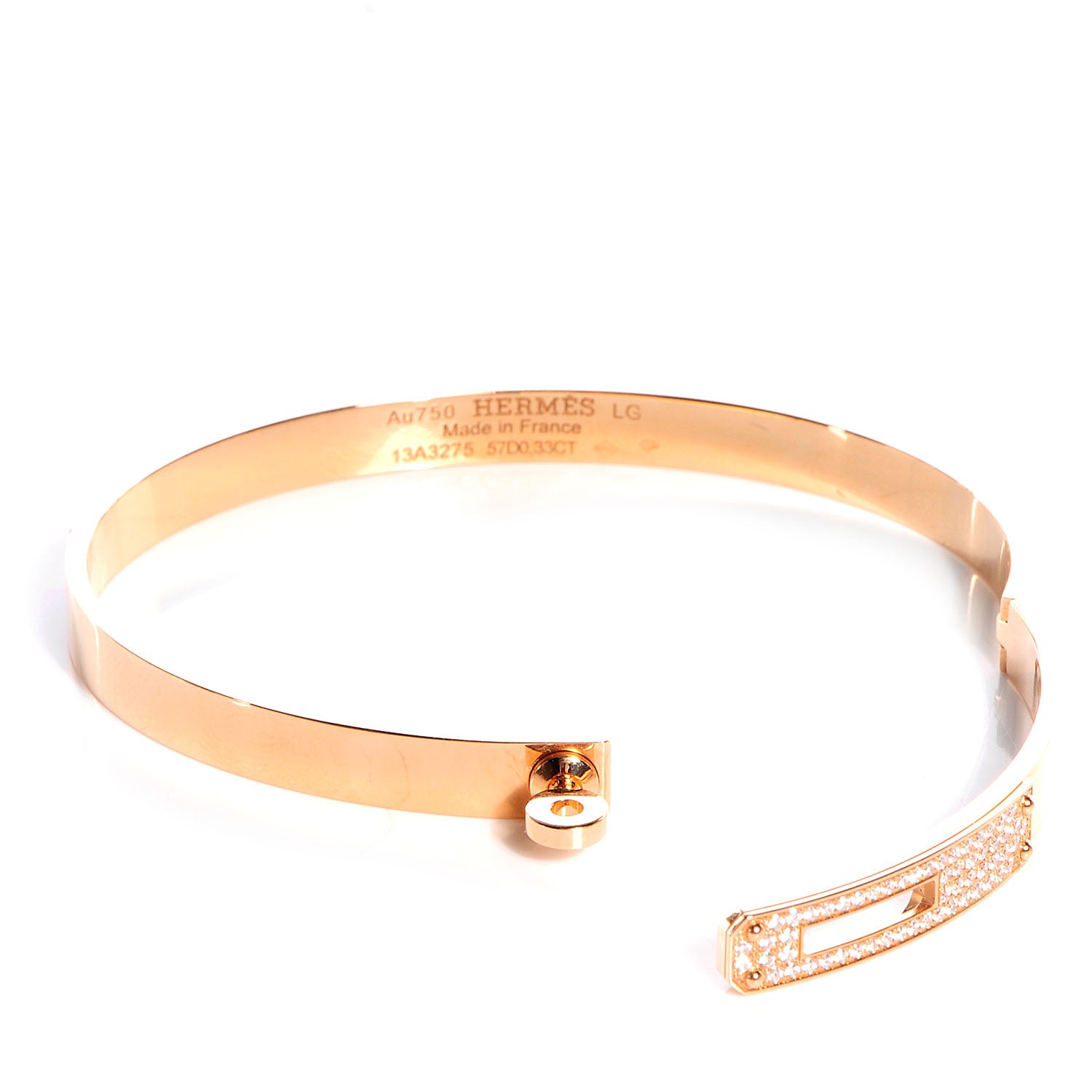 Hermes 18k Rose Gold Kelly Diamond Bangle Large 3 of 6