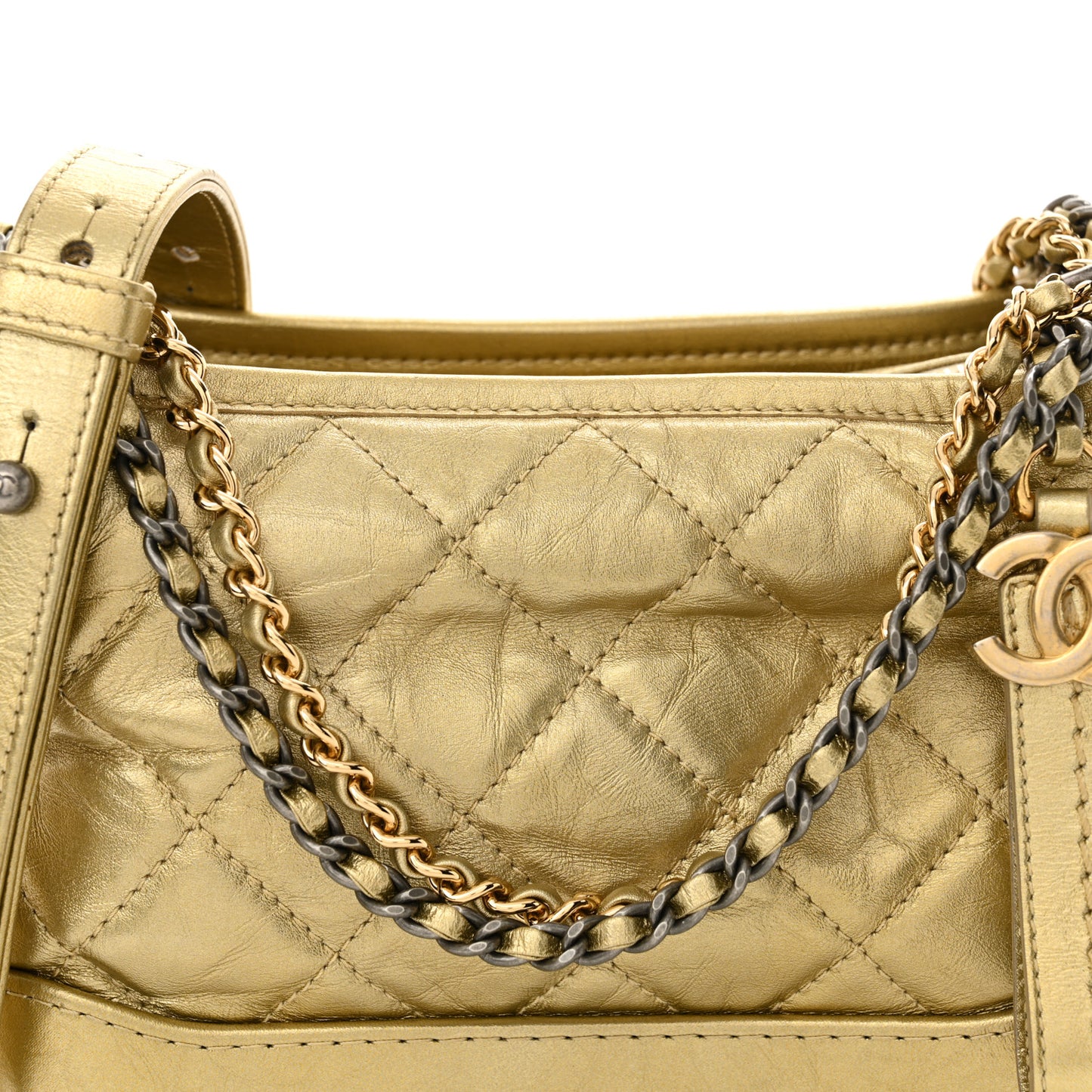 Metallic Aged Calfskin Quilted Small Gabrielle Hobo Gold