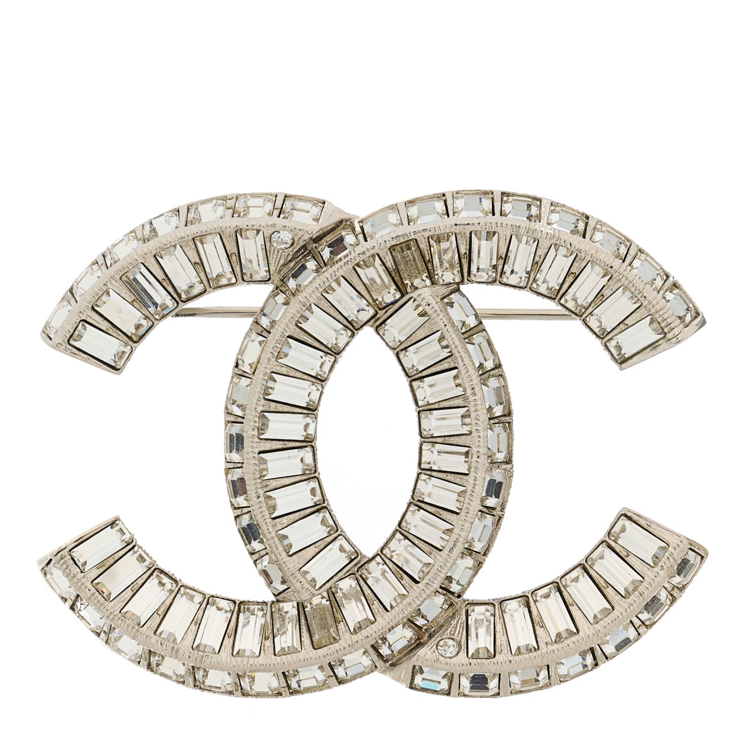 Chanel Baguette Crystal CC Brooch Silver 1 of 4