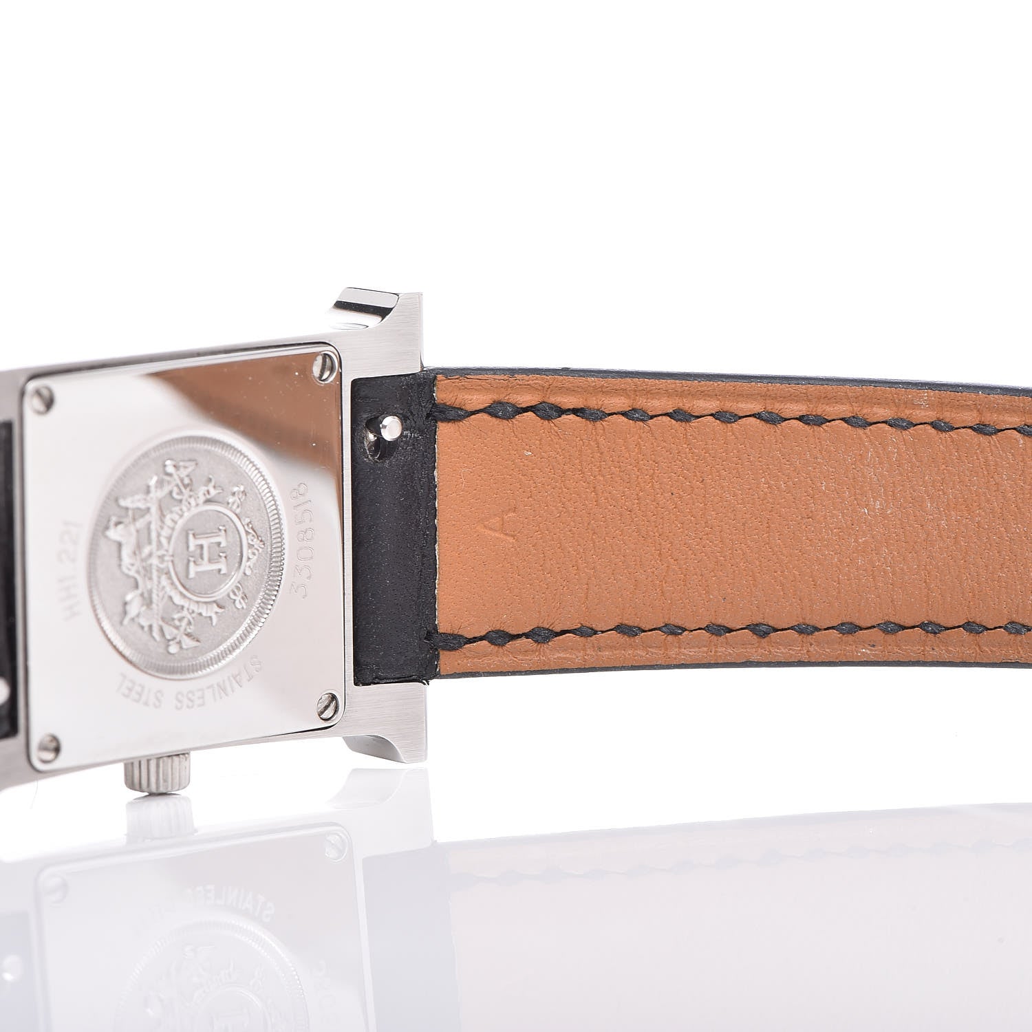 Hermes Stainless Steel Barenia Lacquer 21mm Heure H Hour Quartz Watch Noir 8 of 10