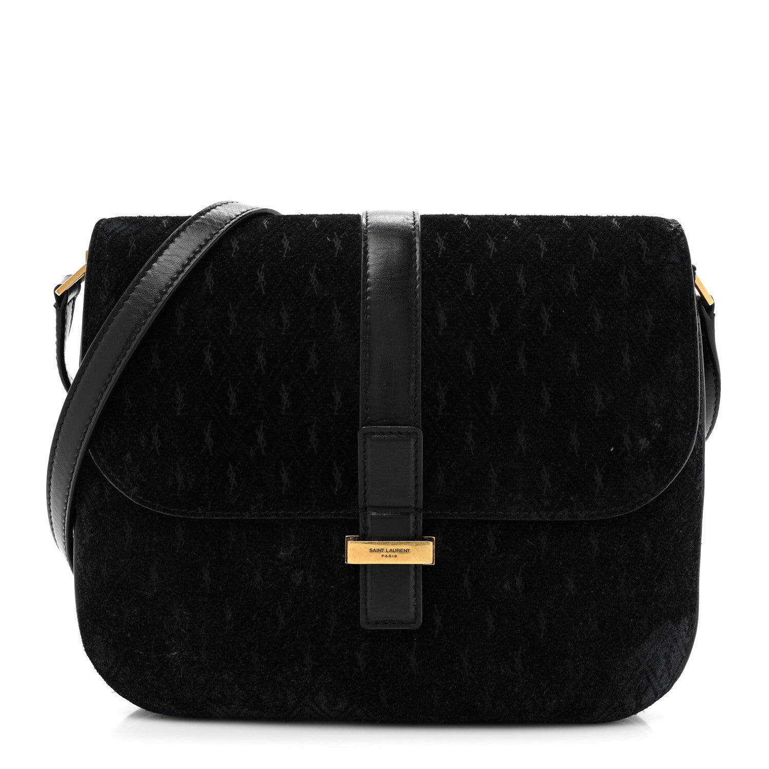 Saint Laurent Suede All-Over Monogram Small Le Monogramme Satchel Black 1 of 19