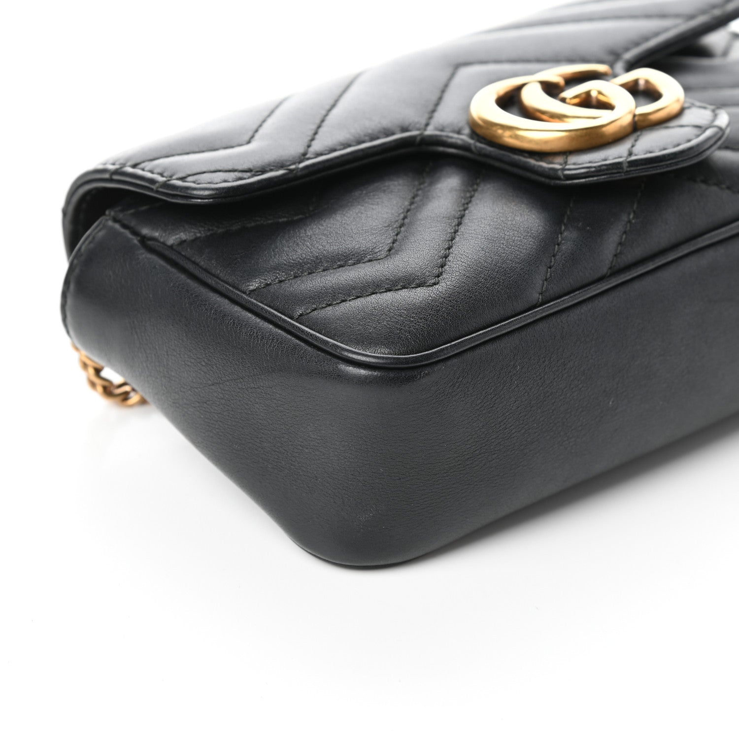 Gucci Calfskin Matelasse Super Mini GG Marmont Shoulder Bag Black 8 of 9