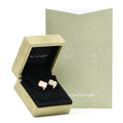 Van Cleef & Arpels 18K Yellow Gold Mother of Pearl Vintage Alhambra Earrings 5 of 6