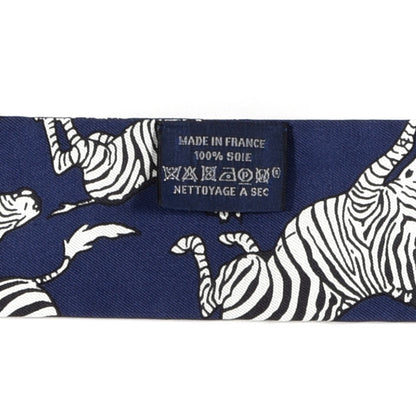 Hermes Silk Les Zebres Twilly Gris Marine Black White 4 of 4