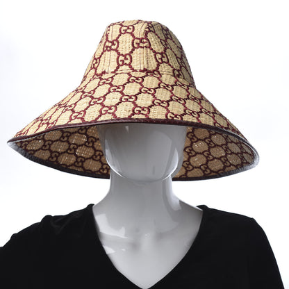 Gucci Raffia Elaphe GG Monogram Embroidered Wide Brim Hat Ivory Bordeaux 2 of 7
