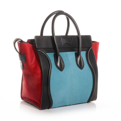 Celine Pony Hair Mini Tri-Color Luggage Glacier Red Black 3 of 10