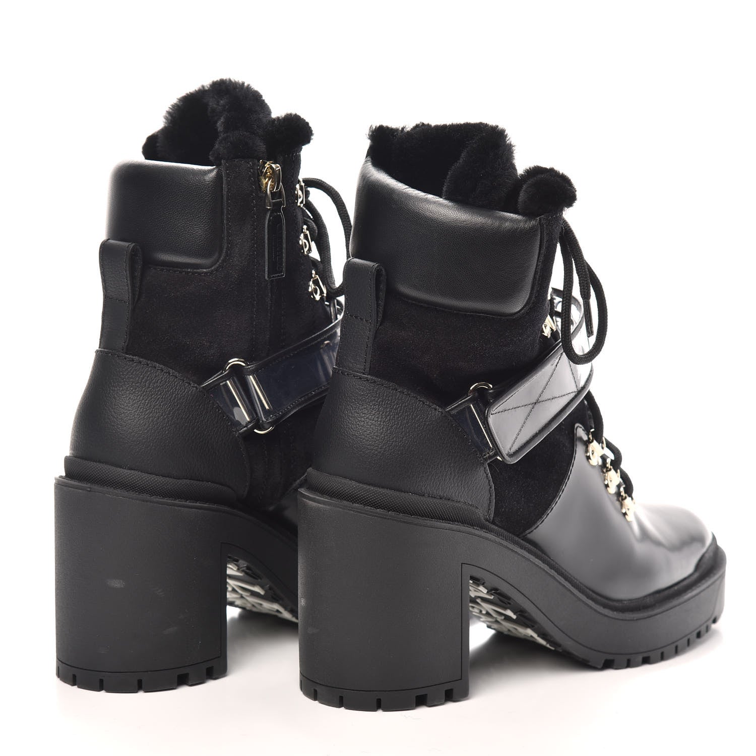 Valentino Garavani Calfskin Shearling VLOGO Combat Boots 38.5 Black 4 of 7