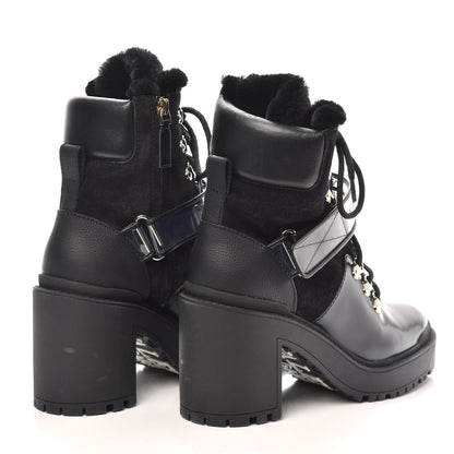 Valentino Garavani Calfskin Shearling VLOGO Combat Boots 38.5 Black 4 of 7
