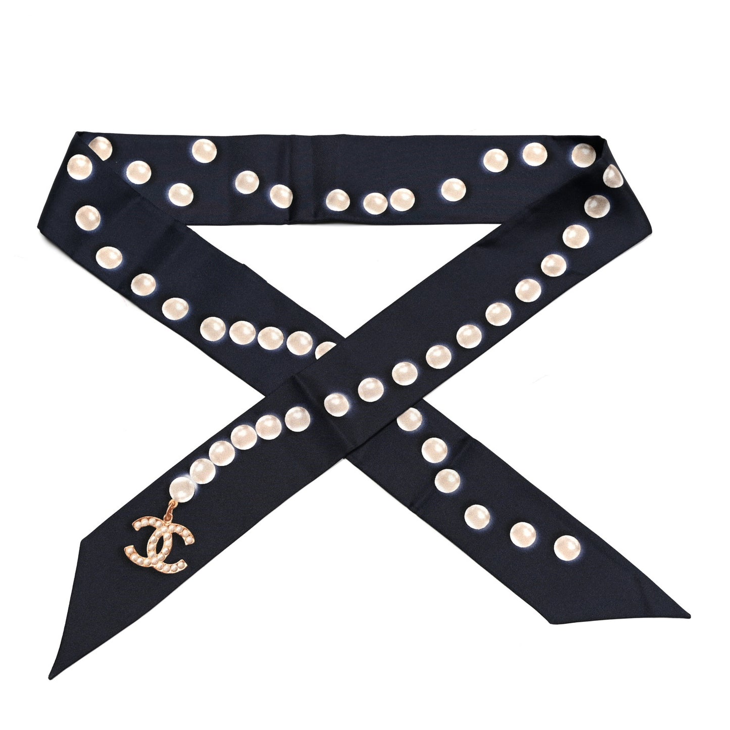 Silk Pearl CC Slim Bandeau Scarf Navy