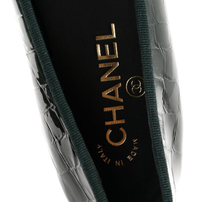 Chanel Patent Calfskin Crocodile Embossed Ballerina Flats 36.5 Dark Green Black 8 of 10