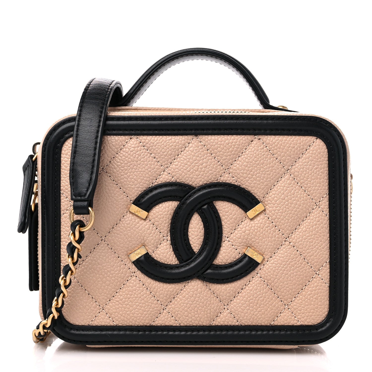 Chanel Caviar Quilted Small CC Filigree Vanity Case Beige Black 3 of 14