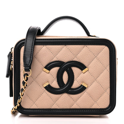 Chanel Caviar Quilted Small CC Filigree Vanity Case Beige Black 3 of 14