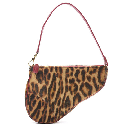 Christian Dior Pony Hair Leopard Mini Saddle Bag Red 1 of 11
