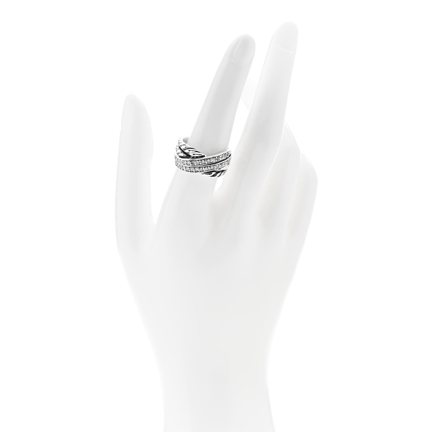 David Yurman Sterling Silver Diamond Double Crossover Cable Ring 54 7 2 of 4
