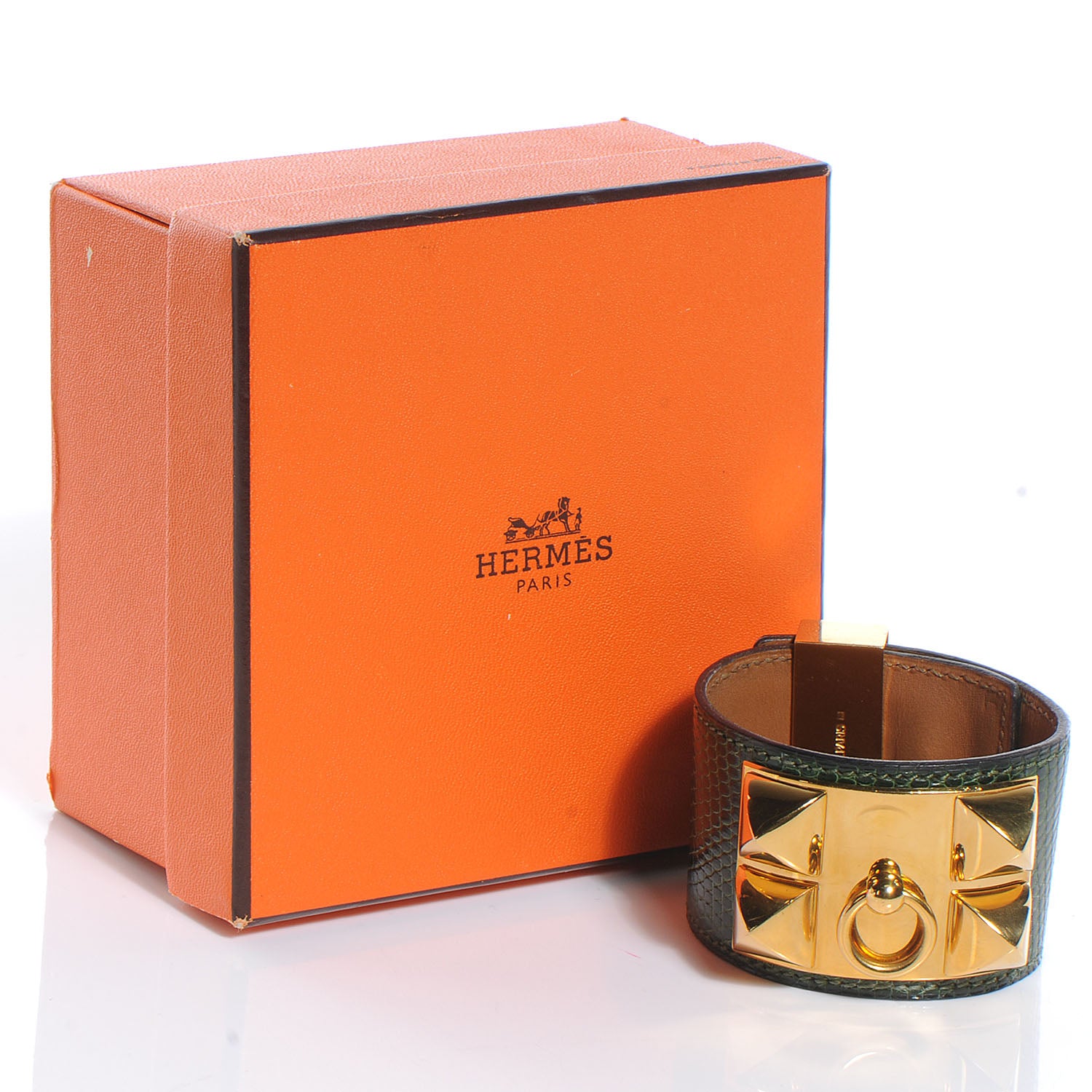 Hermes Lizard Collier de Chien CDC Bracelet Vert Fonce 4 of 6