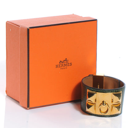 Hermes Lizard Collier de Chien CDC Bracelet Vert Fonce 4 of 6