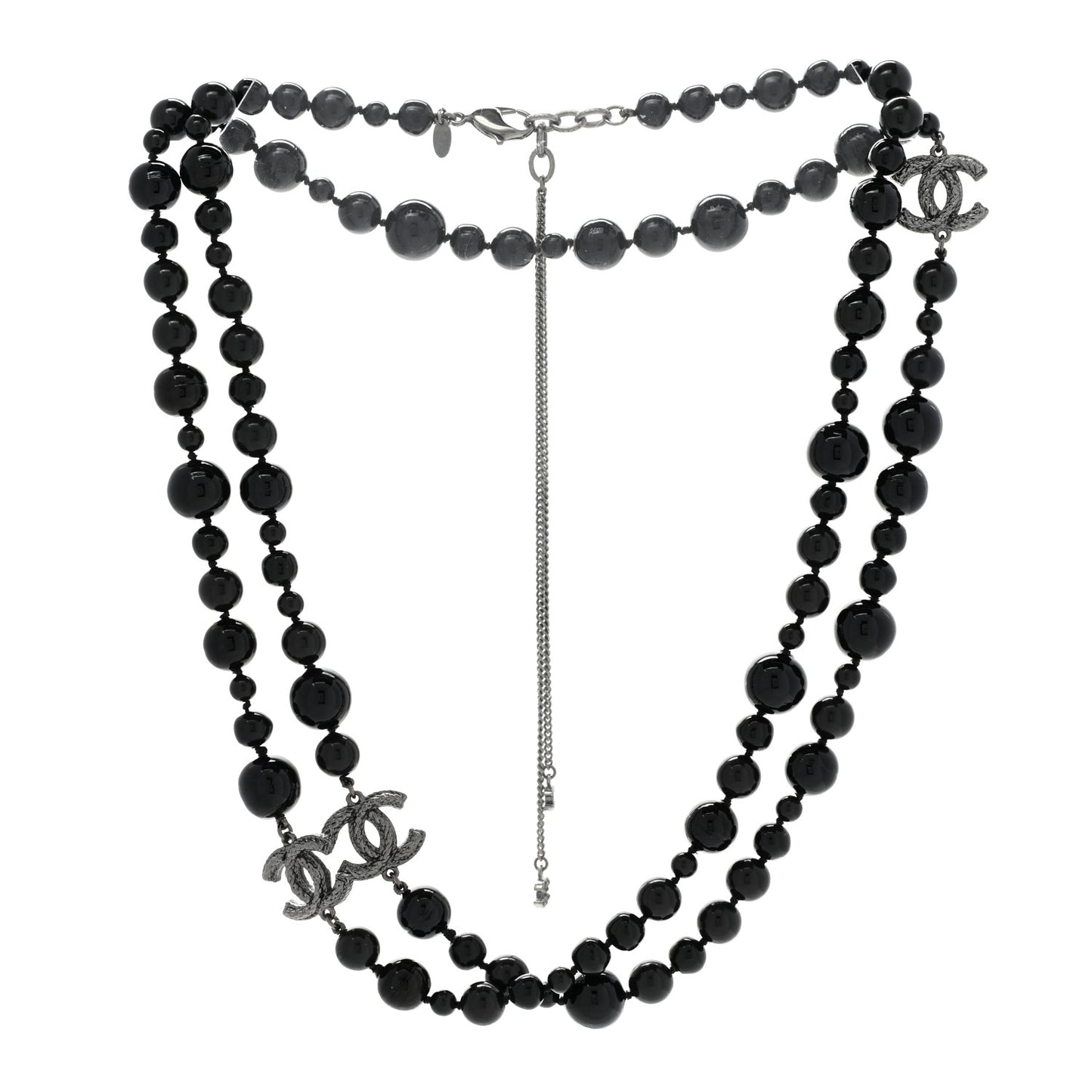 Ruthenium Pearl Beaded CC Long Necklace Black