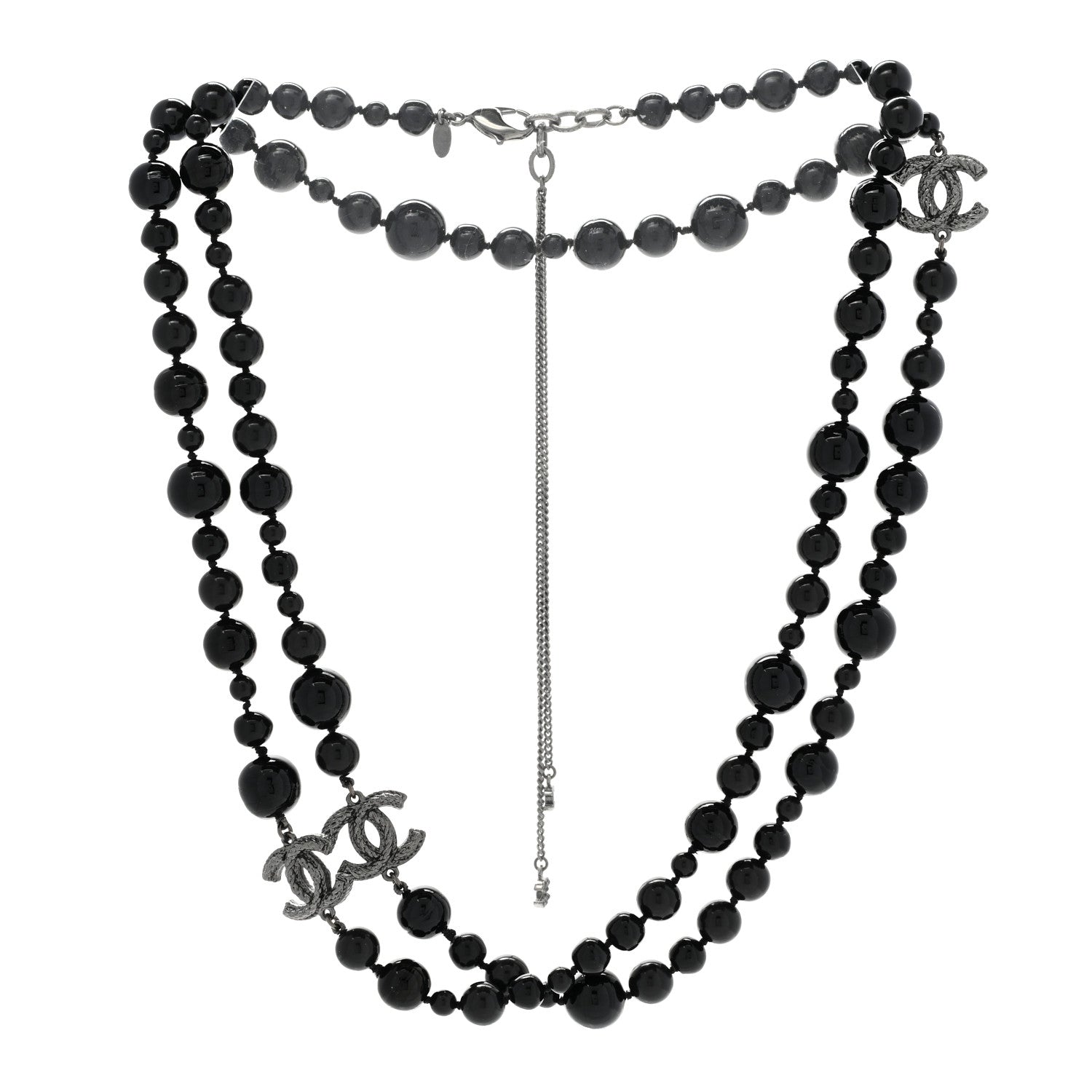 Chanel Ruthenium Pearl Beaded CC Long Necklace Black 3 of 7