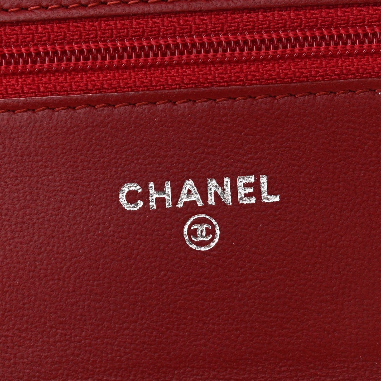 Lambskin Camellia Embossed Wallet On Chain WOC Red