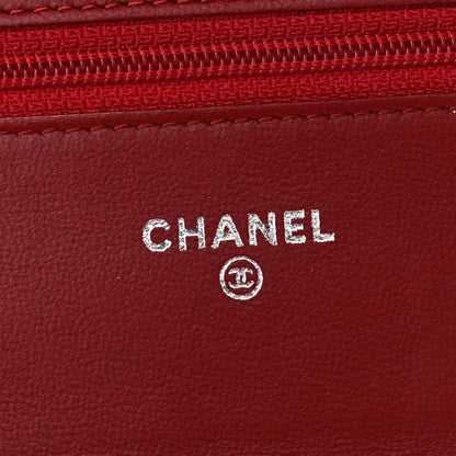 Chanel Lambskin Camellia Embossed Wallet On Chain WOC Red 6 of 12