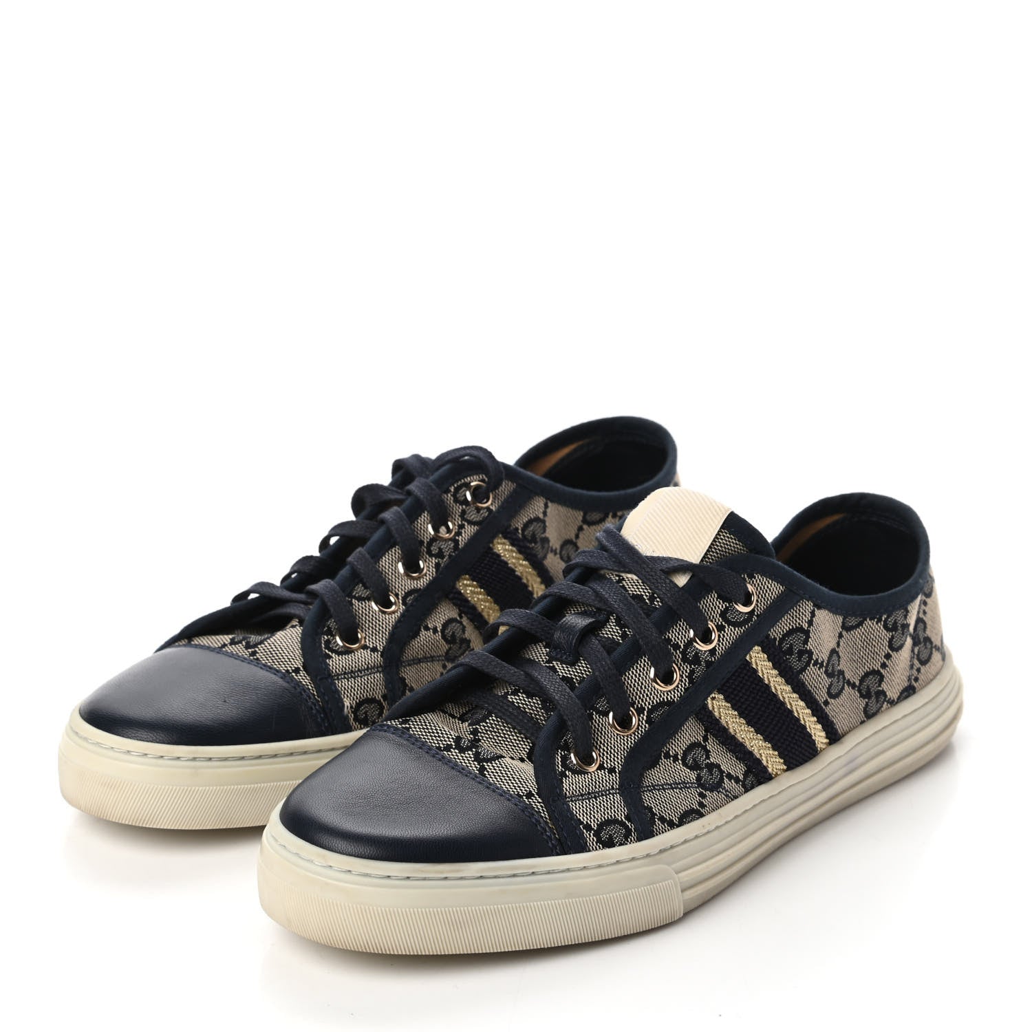 Gucci Monogram Web Sneakers 38.5 Navy Blue 3 of 8