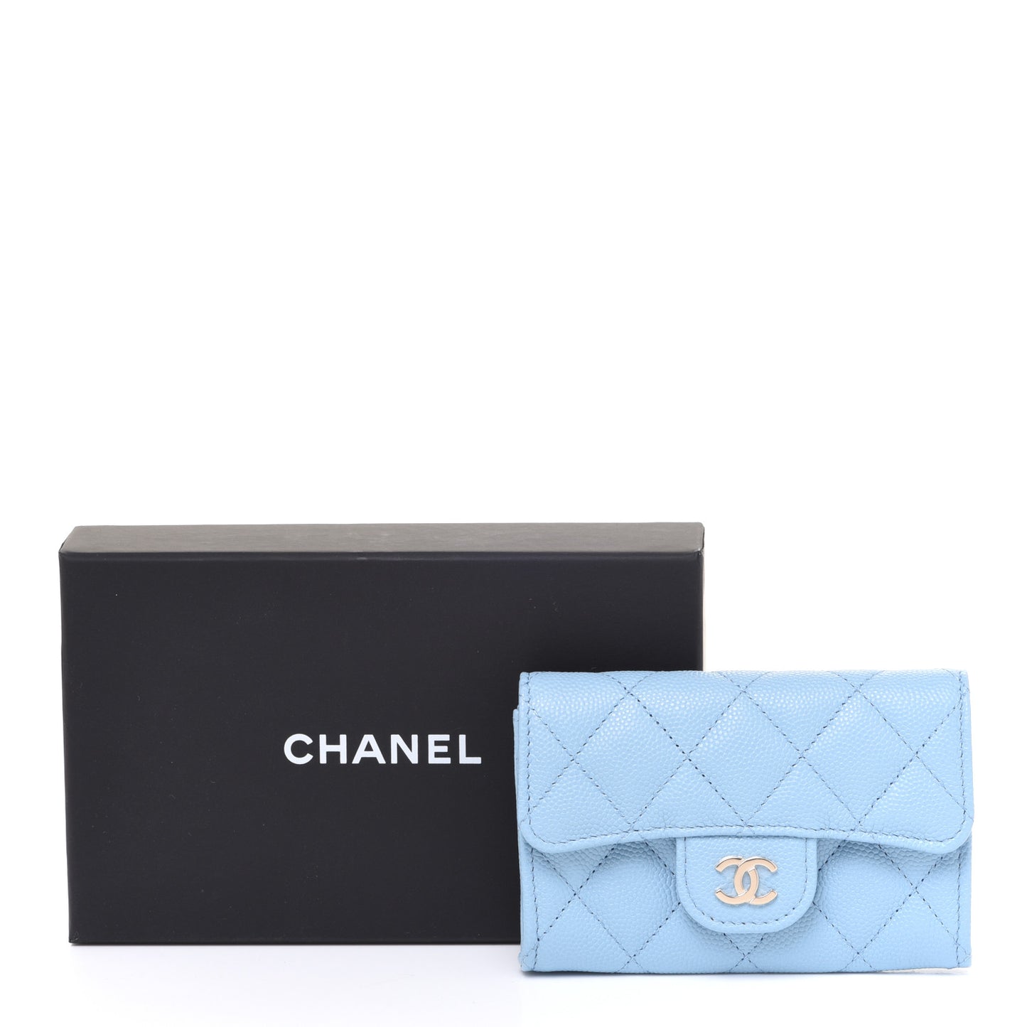 Caviar Quilted Flap Card Holder Wallet Light Blue