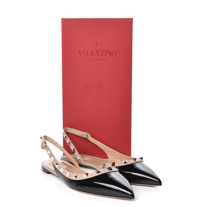 Valentino Garavani Patent Rockstud Slingback Flats 39 Black Poudre 9 of 9