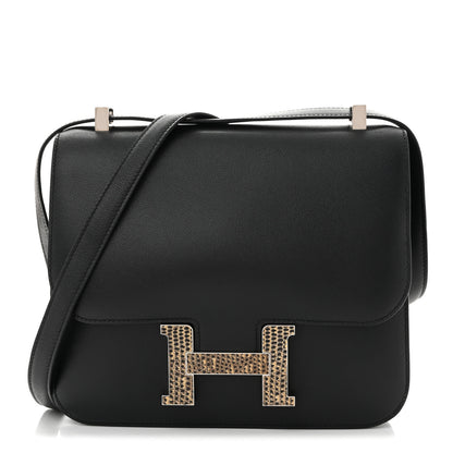 Hermes Madame Calfskin Lizard Constance 24 Black Ombre 1 of 11