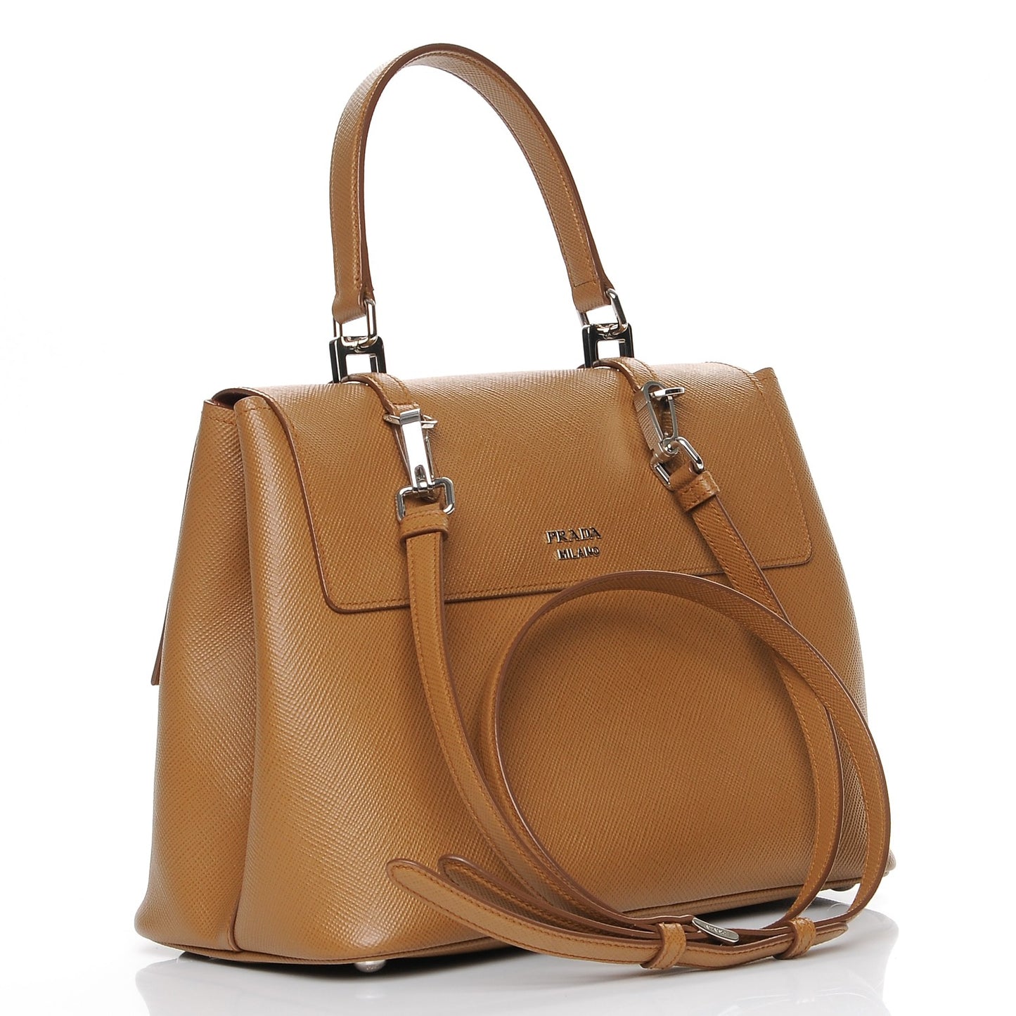 Saffiano Cuir Convertible Top Handle Tote Caramel