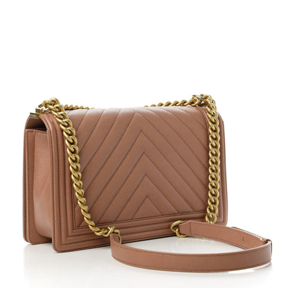 Chanel Caviar Chevron Quilted New Medium Boy Flap Light Brown 3 of 11