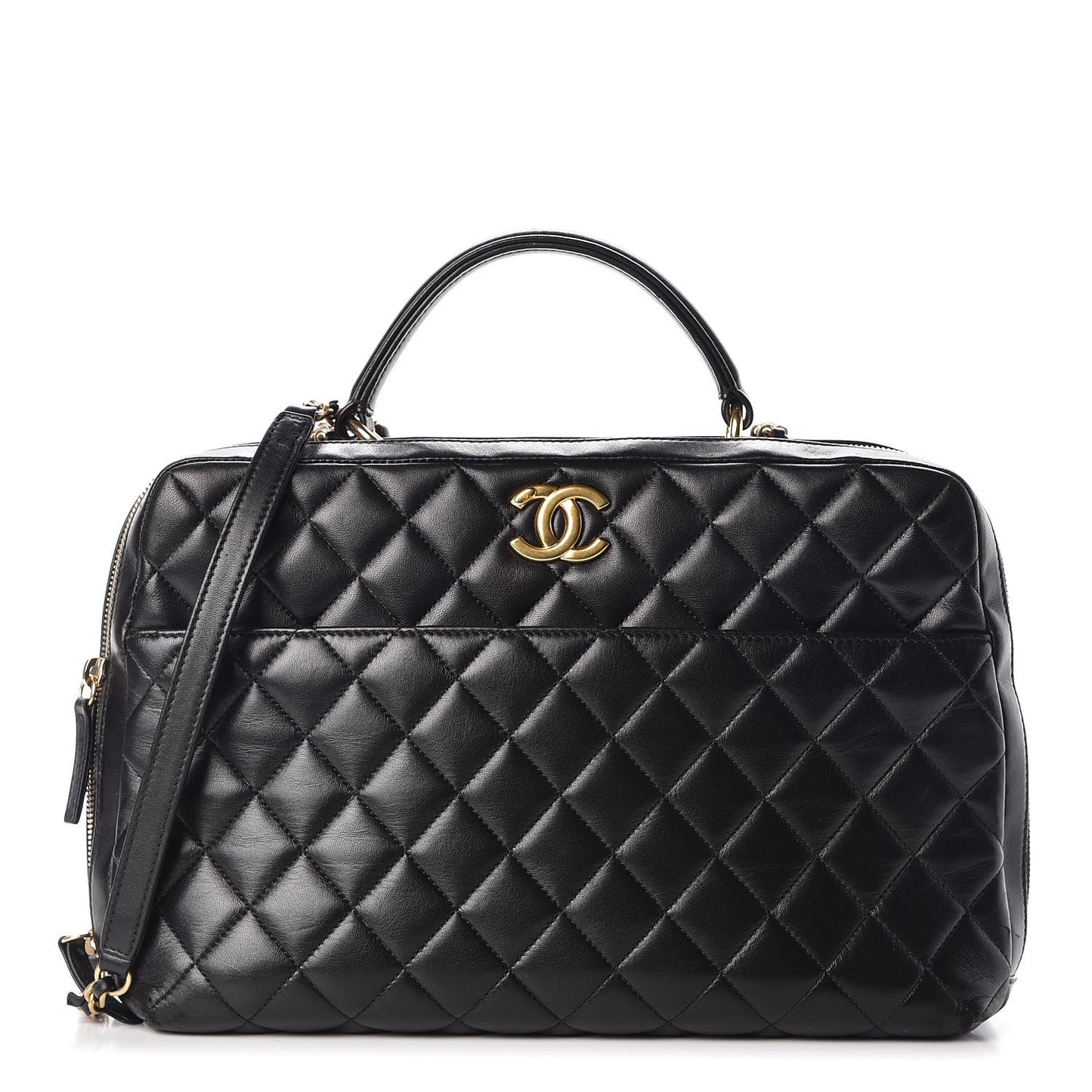 Lambskin Quilted Trendy CC Bowling Bag Black