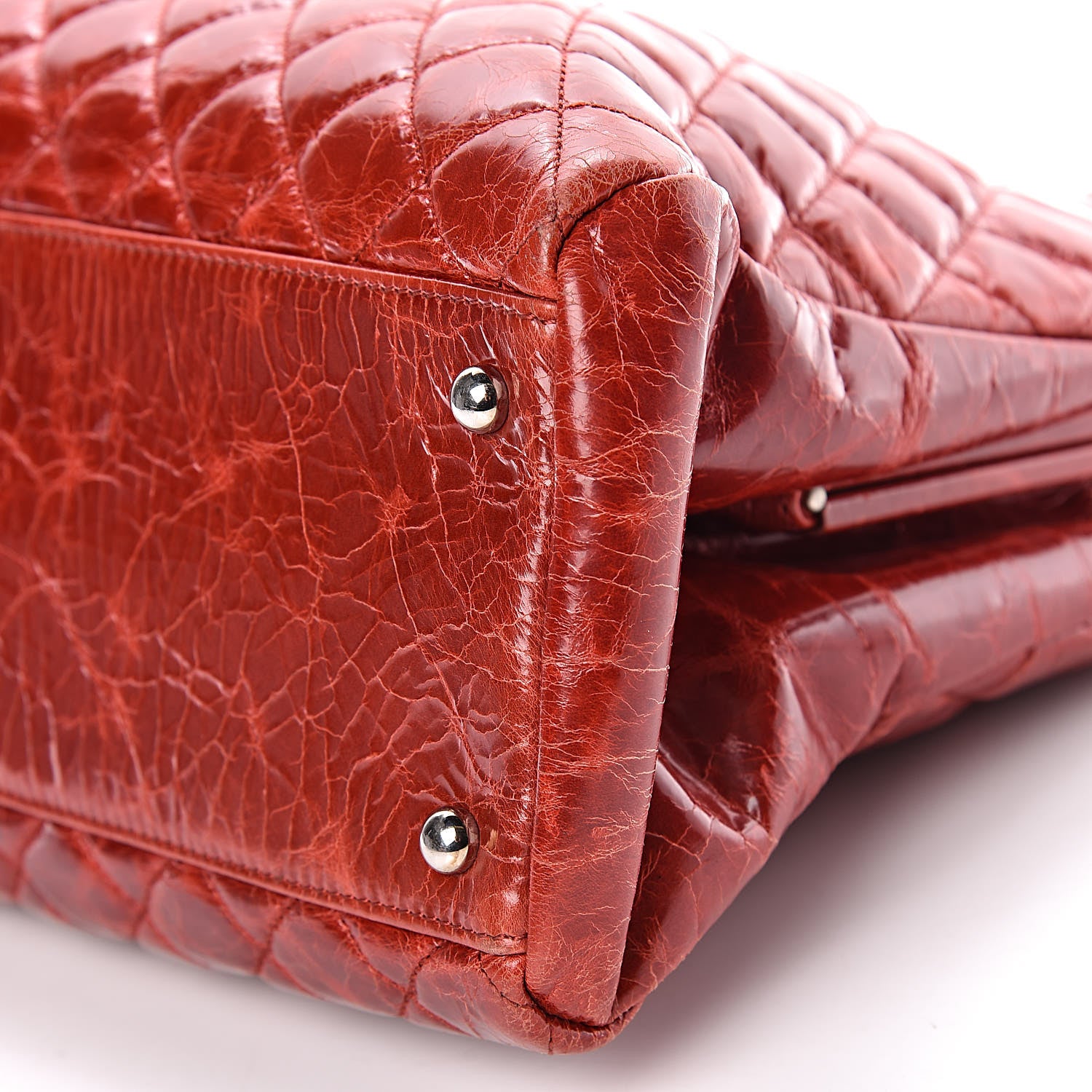 Chanel Glazed Calfskin Quilted Large Just Mademoiselle Bowling Bag Red 9 of 10