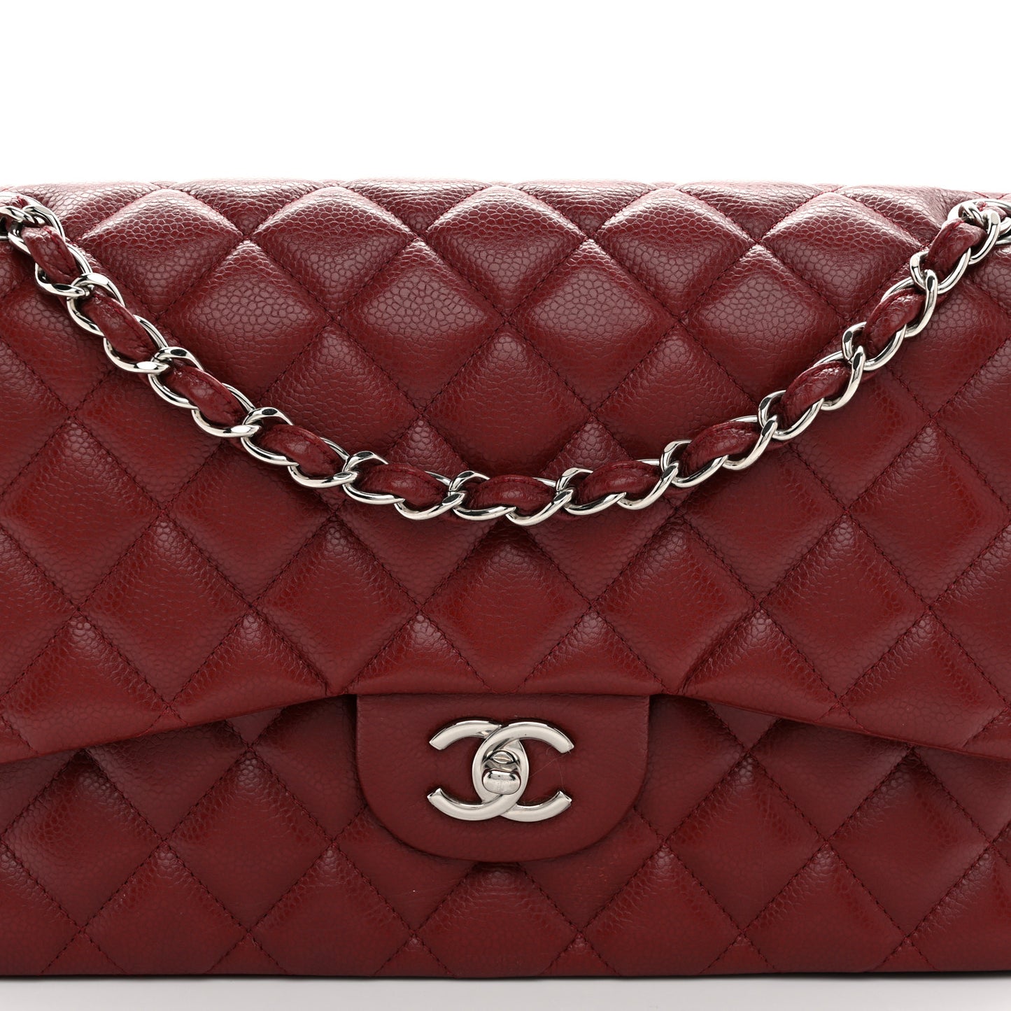 Caviar Quilted Jumbo Double Flap Dark Red