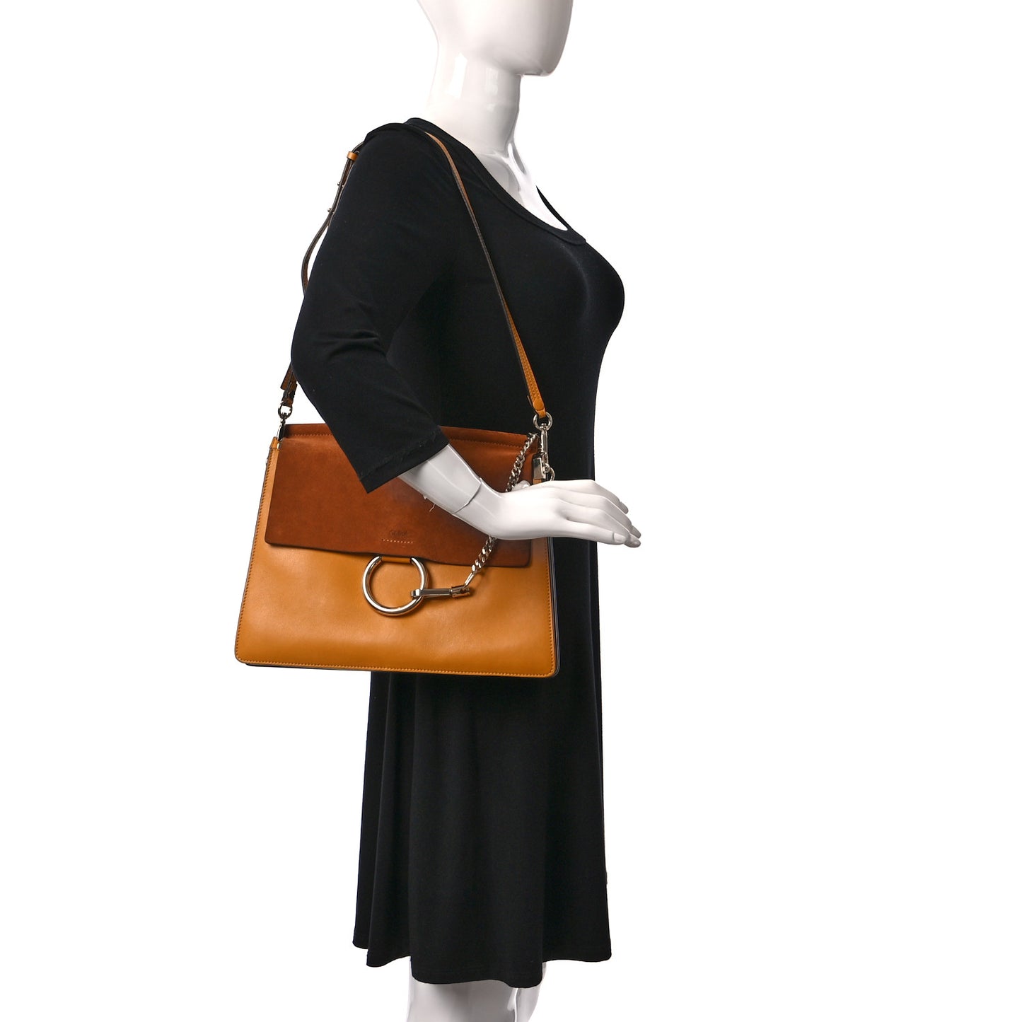Suede Calfskin Medium Faye Shoulder Bag Mustard Tobacco