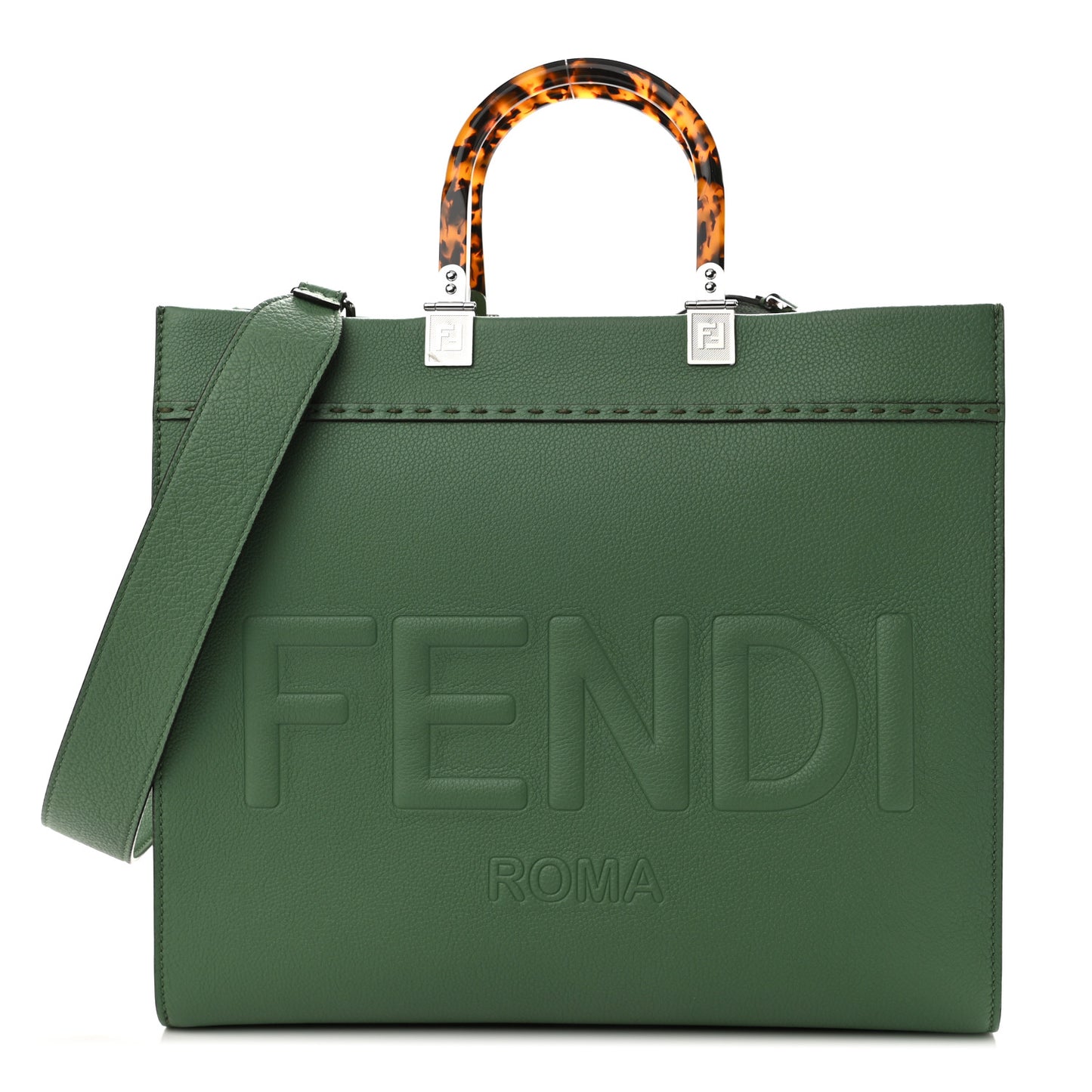 Vitello Cher Plexiglass Logo Debossed Medium Fendi Sunshine Shopper Tote Verde Islanda