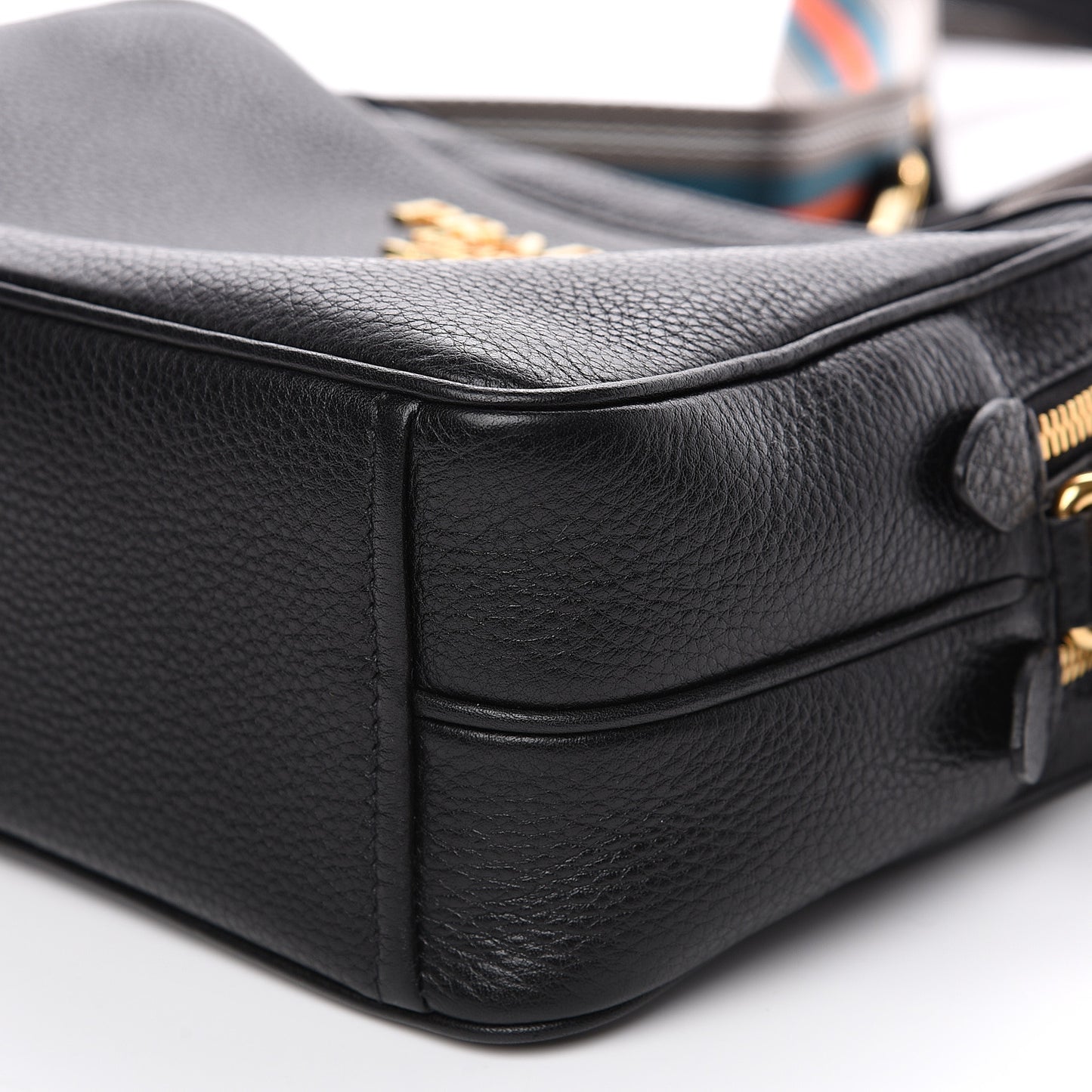 Vitello Daino Medium Double Zip Shoulder Bag Black