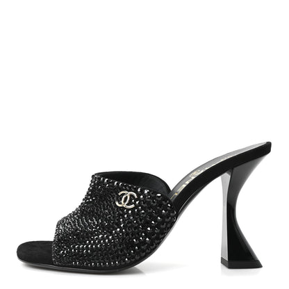 Chanel Crystal Strass CC Mules Sandals 36.5 Black 1 of 10