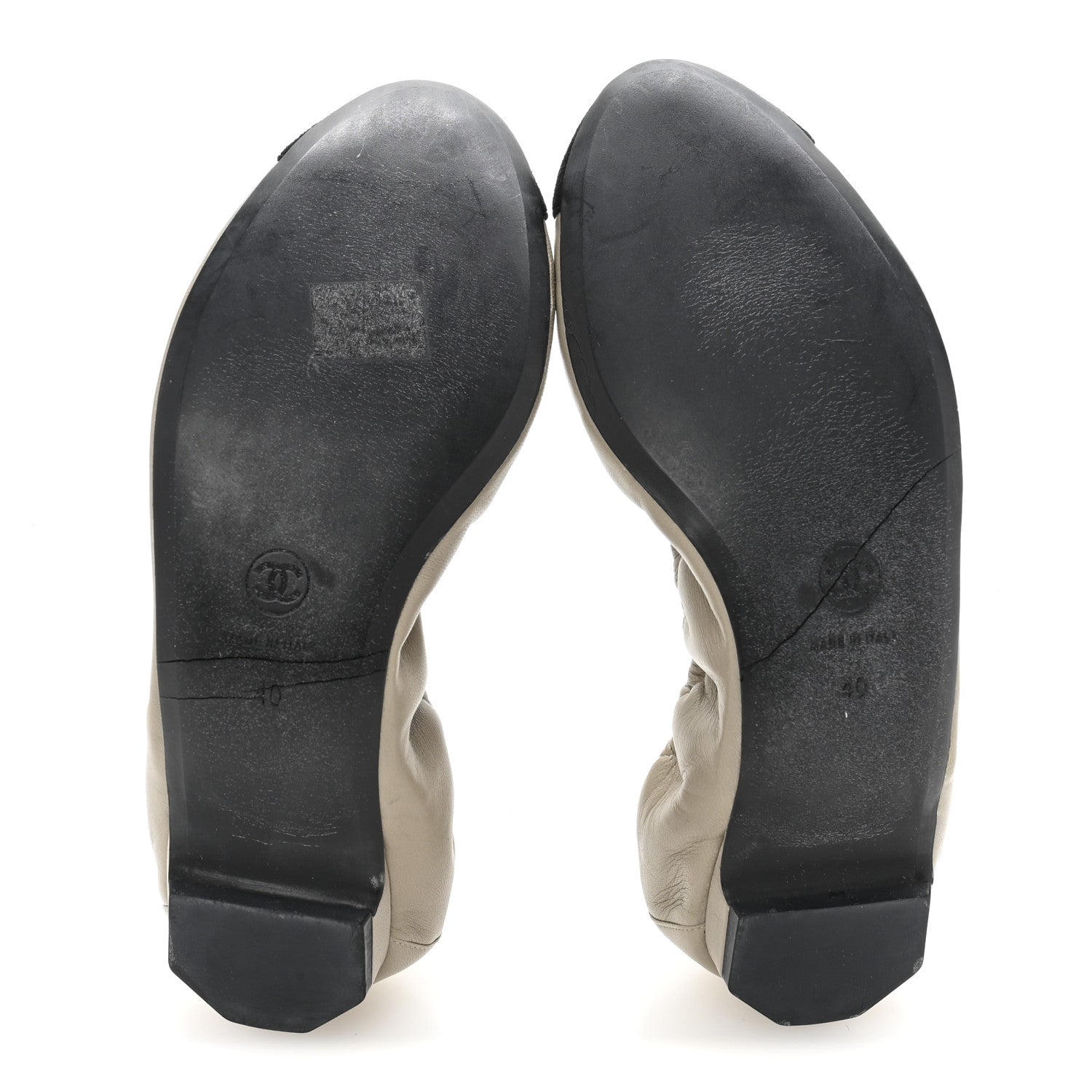 Chanel Lambskin CC Elastic Cap Toe Ballerina 40 Flats 40 Beige Black 6 of 10
