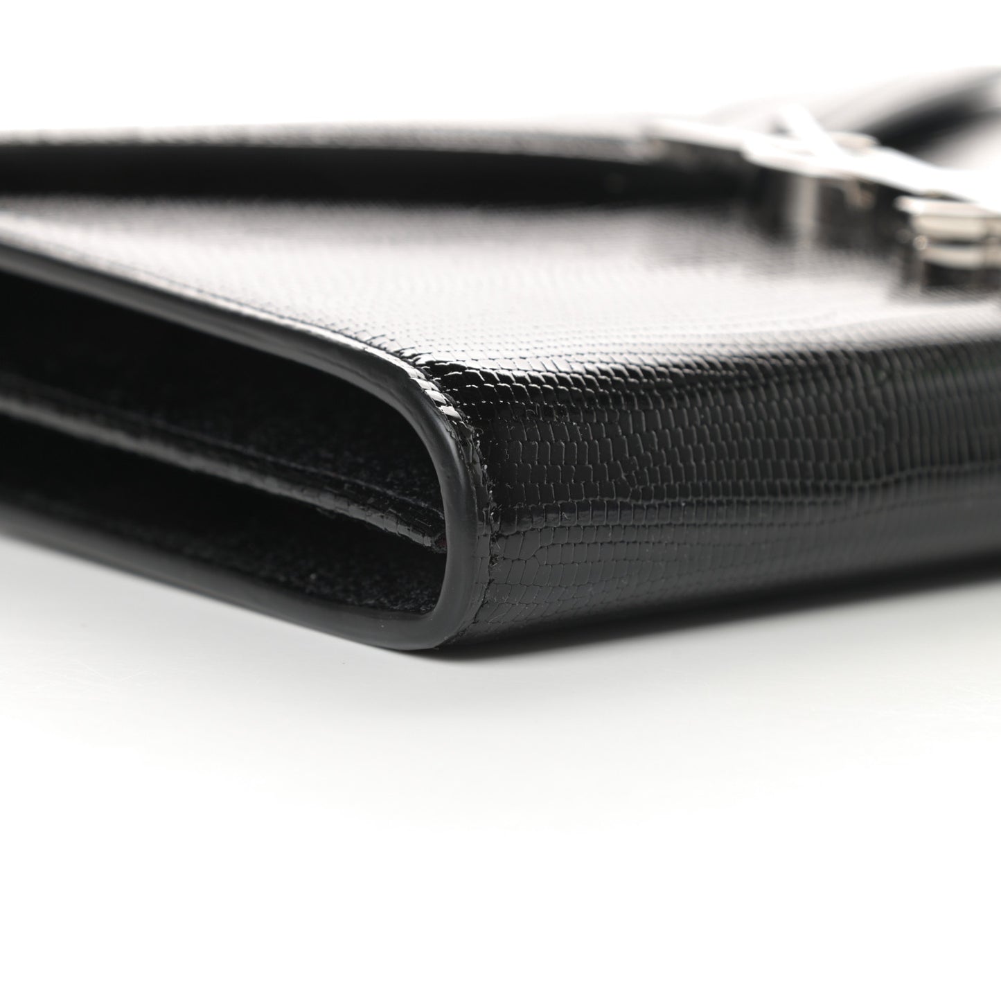 Patent Lizard Embossed Monogram Cassandra Chain Wallet Black