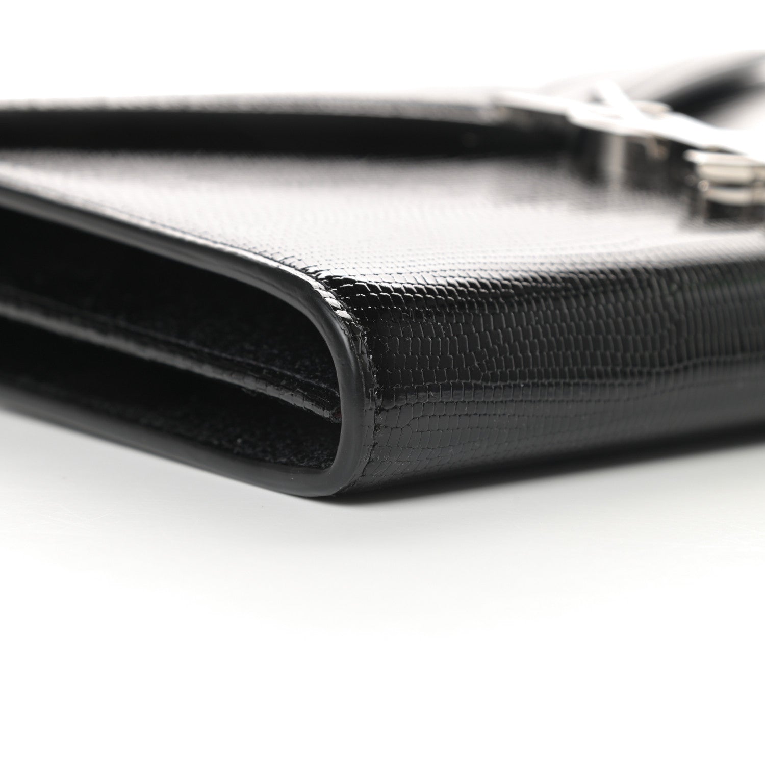Saint Laurent Patent Lizard Embossed Monogram Cassandra Chain Wallet Black 10 of 11